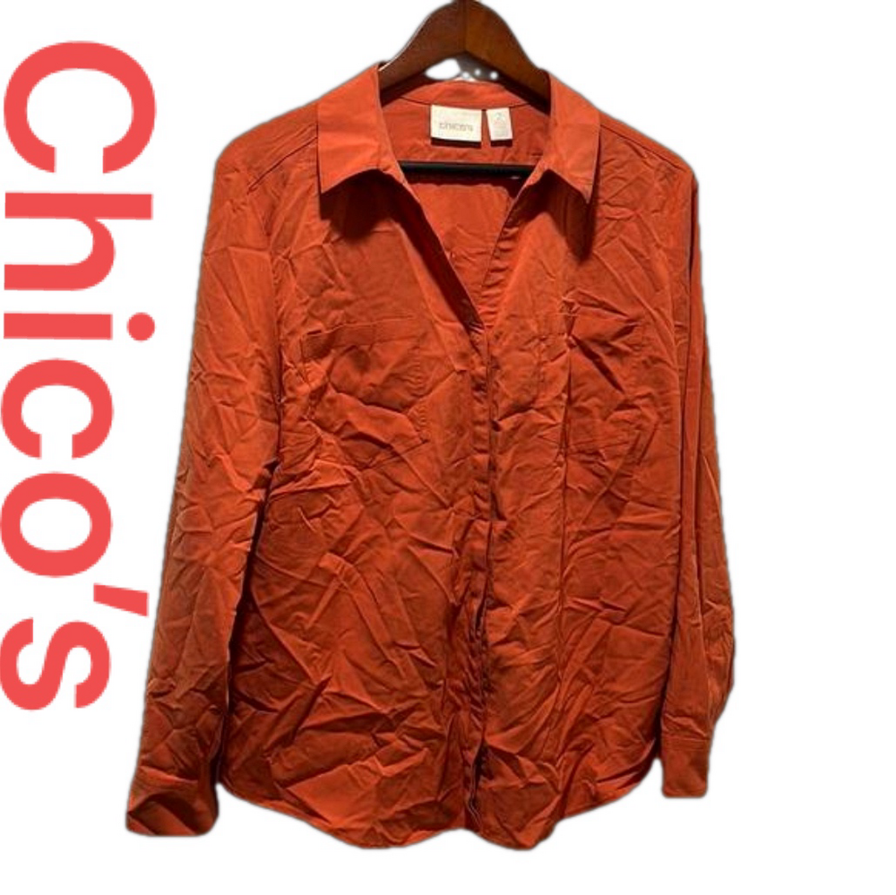 CHICO’S long sleeve orange blouse size 2 GUC…